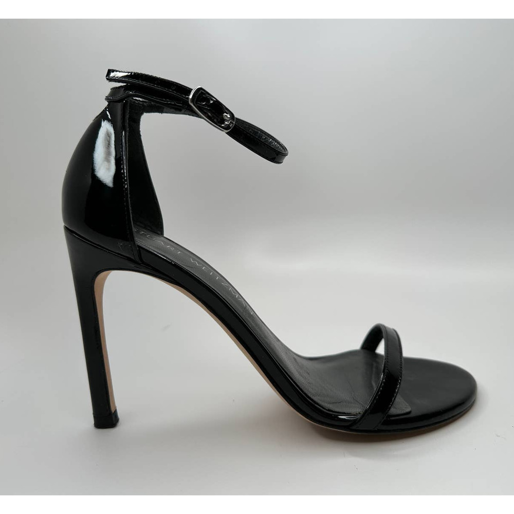 Stuart Weitzman $475 Nudistsong Strap Sandal 100mm Black Patent Leather Size 6
